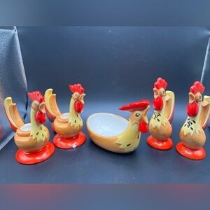 Vintage 60’s Holt Howard Rooster Lot 5 Pieces Spoon Rests/Dish, S&P, Candle